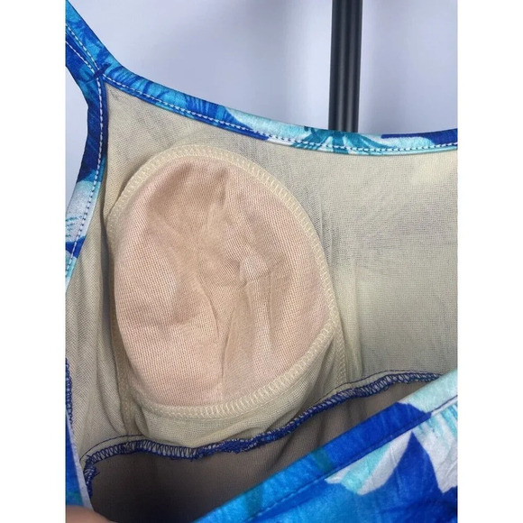 Vintage MAINSTREAM Blue Tropical Floral‎ One Piece Swimsuit Dress Size 10 - Picture 8 of 10